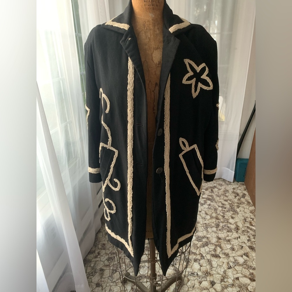 Vintage Todd Oldham Embroidered wool coat, oversized M